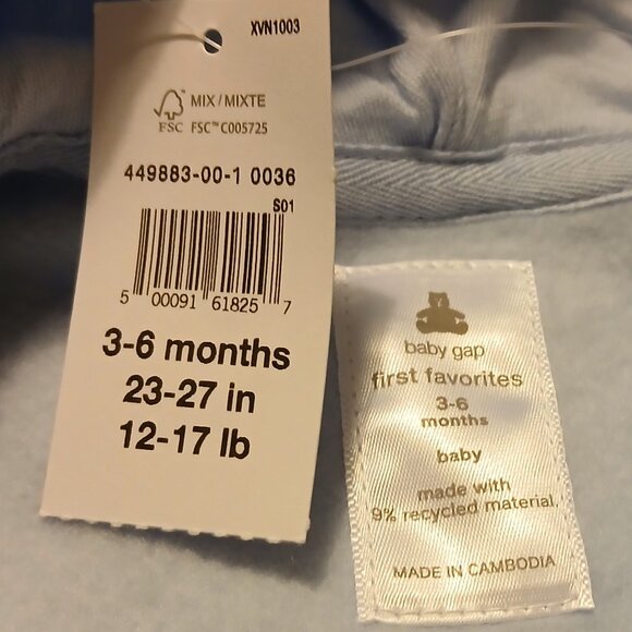 NWT Baby Gap 3 - 6 Month Blue Bear Long Sleeve Hooded Onesie Infant - Picture 8 of 10